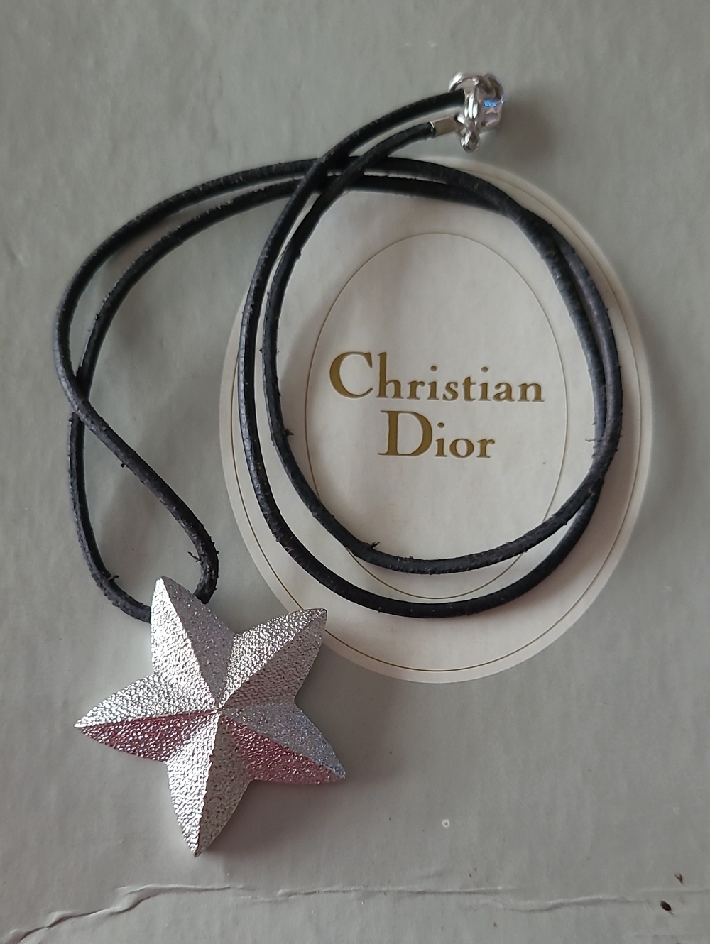Christian Dior Star Pendant Necklace - Silver with Black Cord